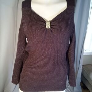 Michaels Brown Off-the-Shoulder Sweater Ribbed Knit